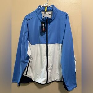RLX Ralph Lauren Mens Stratus Golf Jacket Windbreaker Blue White Sz 2XL NEW $188